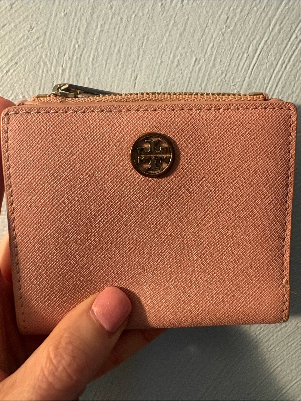 Tory Burch Blush Pink Saffiano Leather Zip Card Wallet